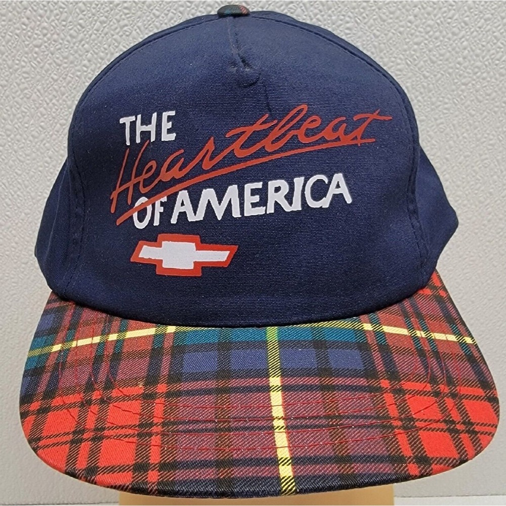 Vintage Yupoong Snapback Hat The Heartbeat Of America Chevrolet Chevy Plaid